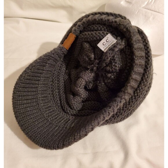 Winter Knit Hat With Brim By C.C - Charcoal Grey Cozy & Stylish 0073 - Picture 9 of 9